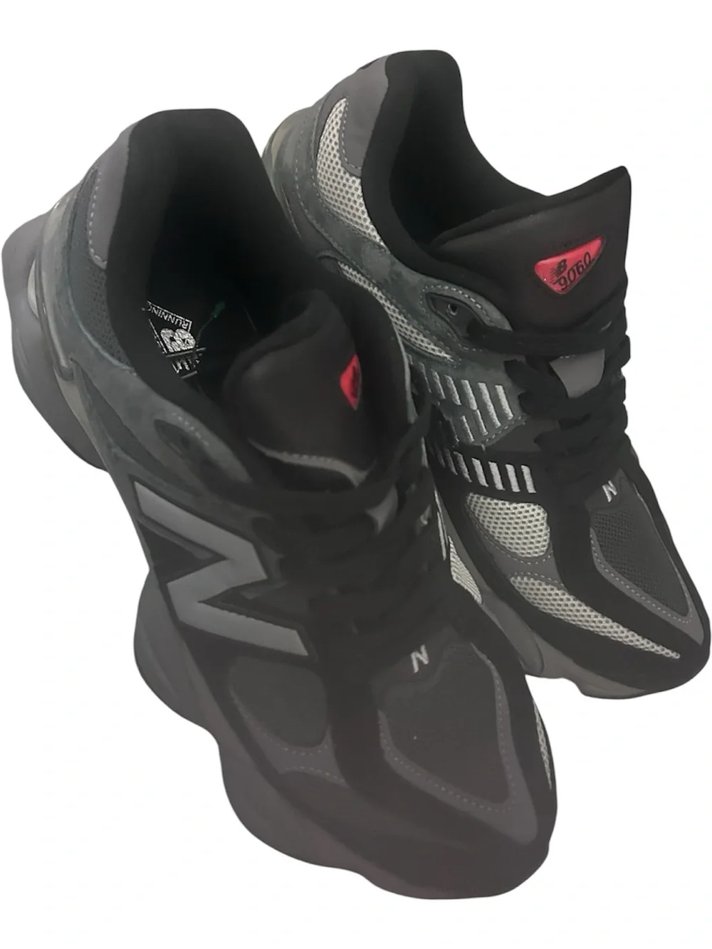 New Balance Black Gray Mesh Athletic Sneakers with Pink Tongue Accent